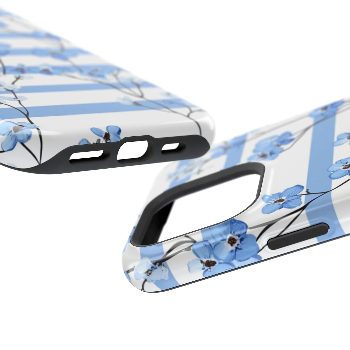 Blue stripe Floral Impact-Resistant Phone Case