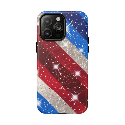 Glittery Patriotic Phone Case -Tough Magnetic iPhone Cover