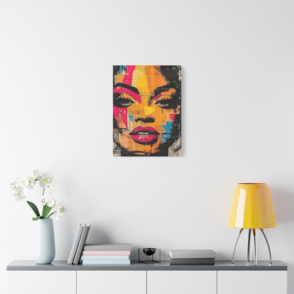 Pop Art Woman Canvas Print — Bold Colorful Portrait Matte Stretched Wall Art