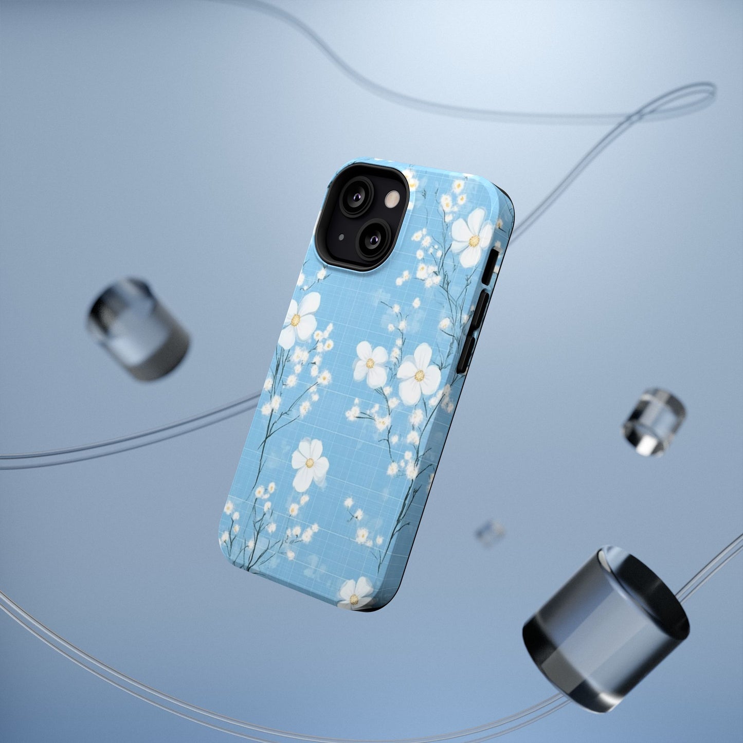 Powder Blue Floral Impact-Resistant Phone Case