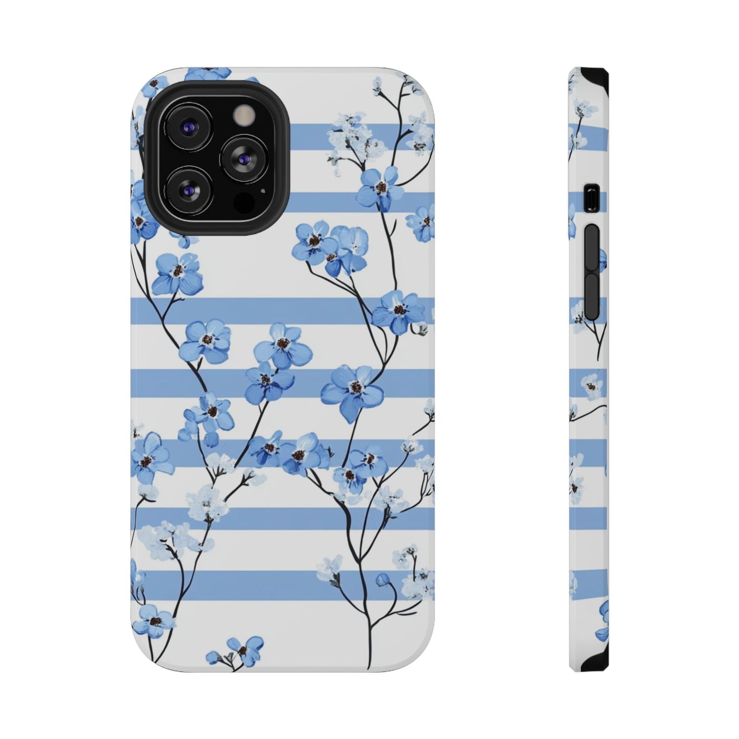 Blue stripe Floral Impact-Resistant Phone Case