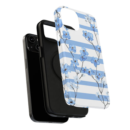 Blue stripe Floral Impact-Resistant Phone Case