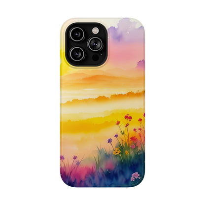 Scenic Landscape IPhone Case - Floral Sunset Design