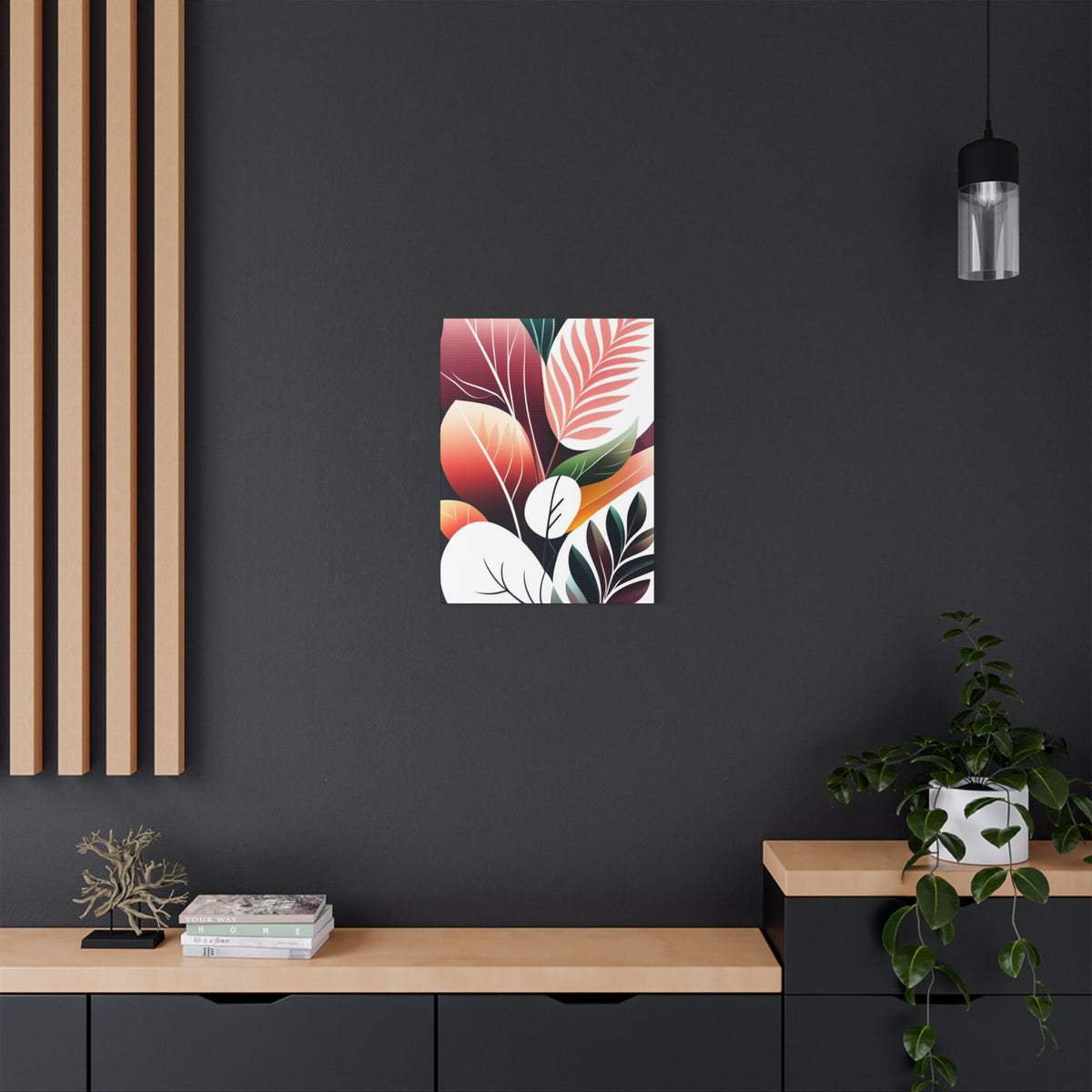 Botanical Leaves Art – Modern Abstract Floral Satin Canvas