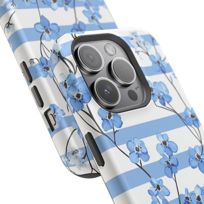 Blue stripe Floral Impact-Resistant Phone Case