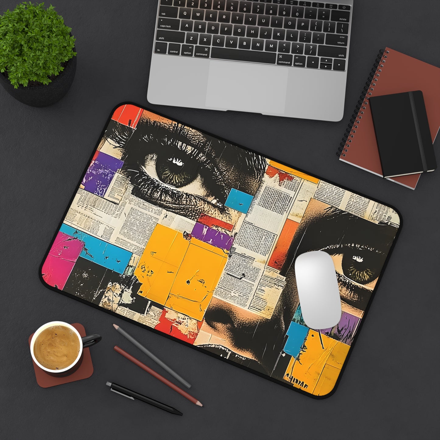 Pop Art Comic Woman Desk Mat — Bold-Eyed Newspaper Print 5