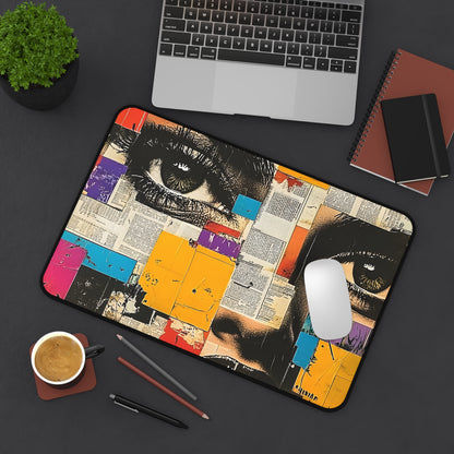 Pop Art Comic Woman Desk Mat — Bold-Eyed Newspaper Print 5