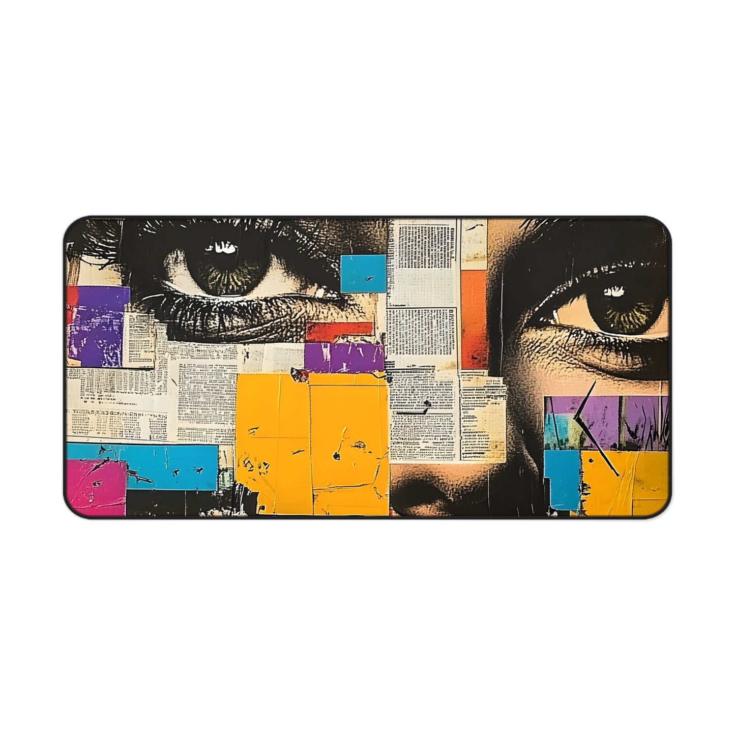 Pop Art Comic Woman Desk Mat — Bold-Eyed Newspaper Print 5