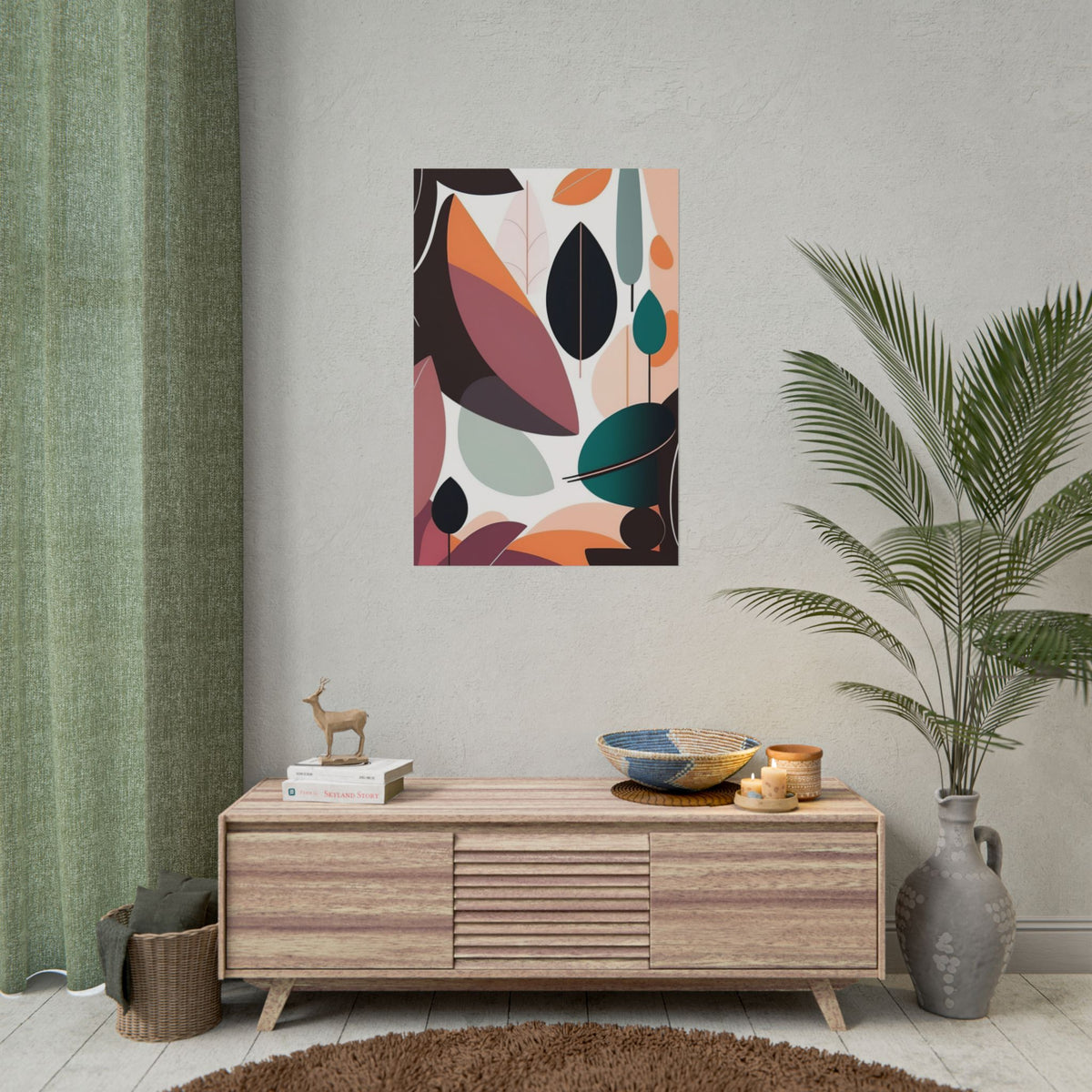 Abstract Botanical Rolled Poster — Mid-Century Leaf Art Print