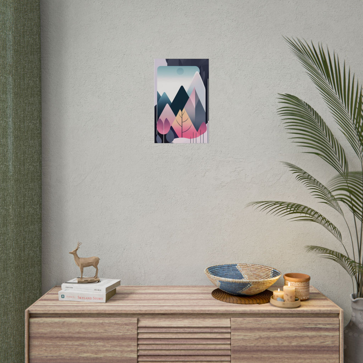 Mountain Sunrise Rolled Poster — Pink Pastel Abstract Landscape Wall Art