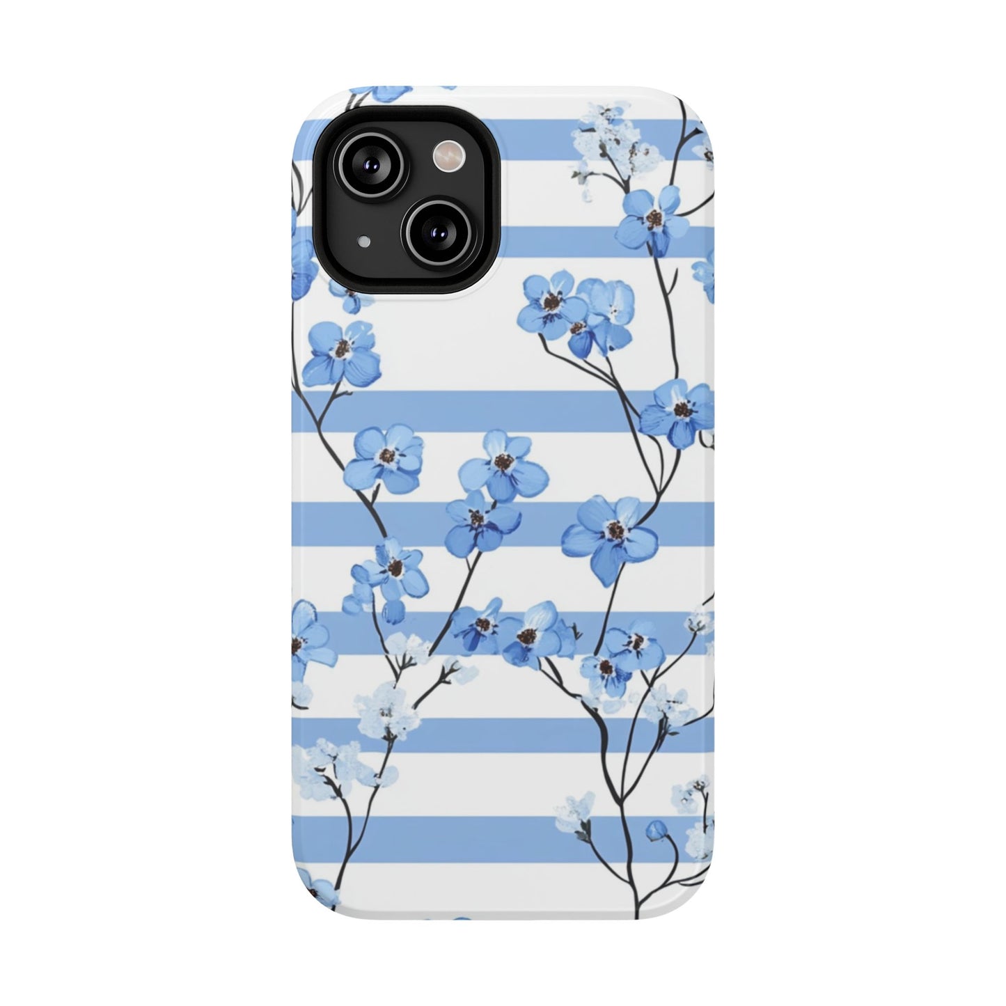 Blue stripe Floral Impact-Resistant Phone Case