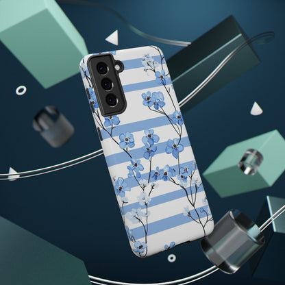 Blue stripe Floral Impact-Resistant Phone Case