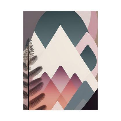 Abstract Mountain Art Print Poster — Pink & Teal Geometric Landscape Rolled Poster