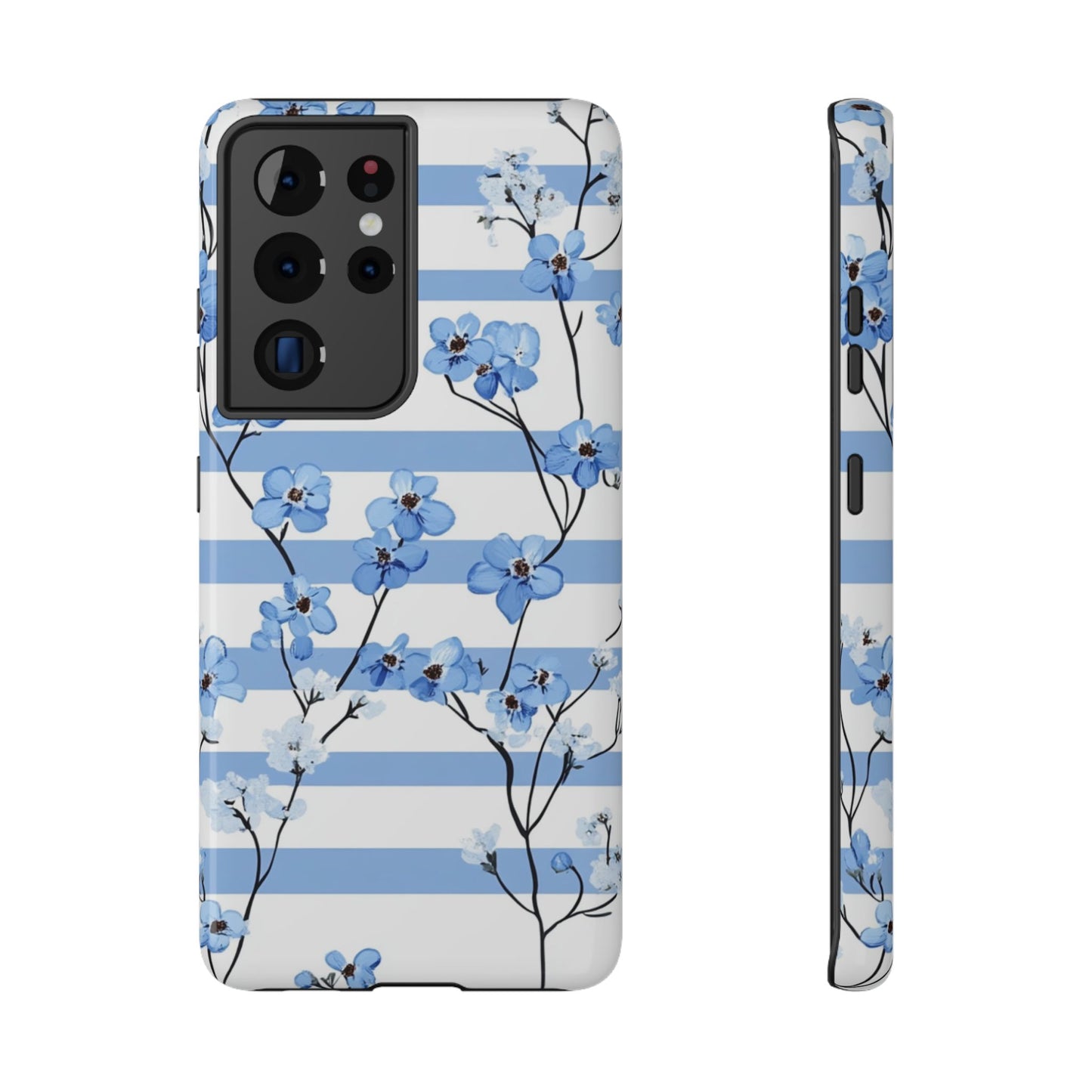 Blue stripe Floral Impact-Resistant Phone Case