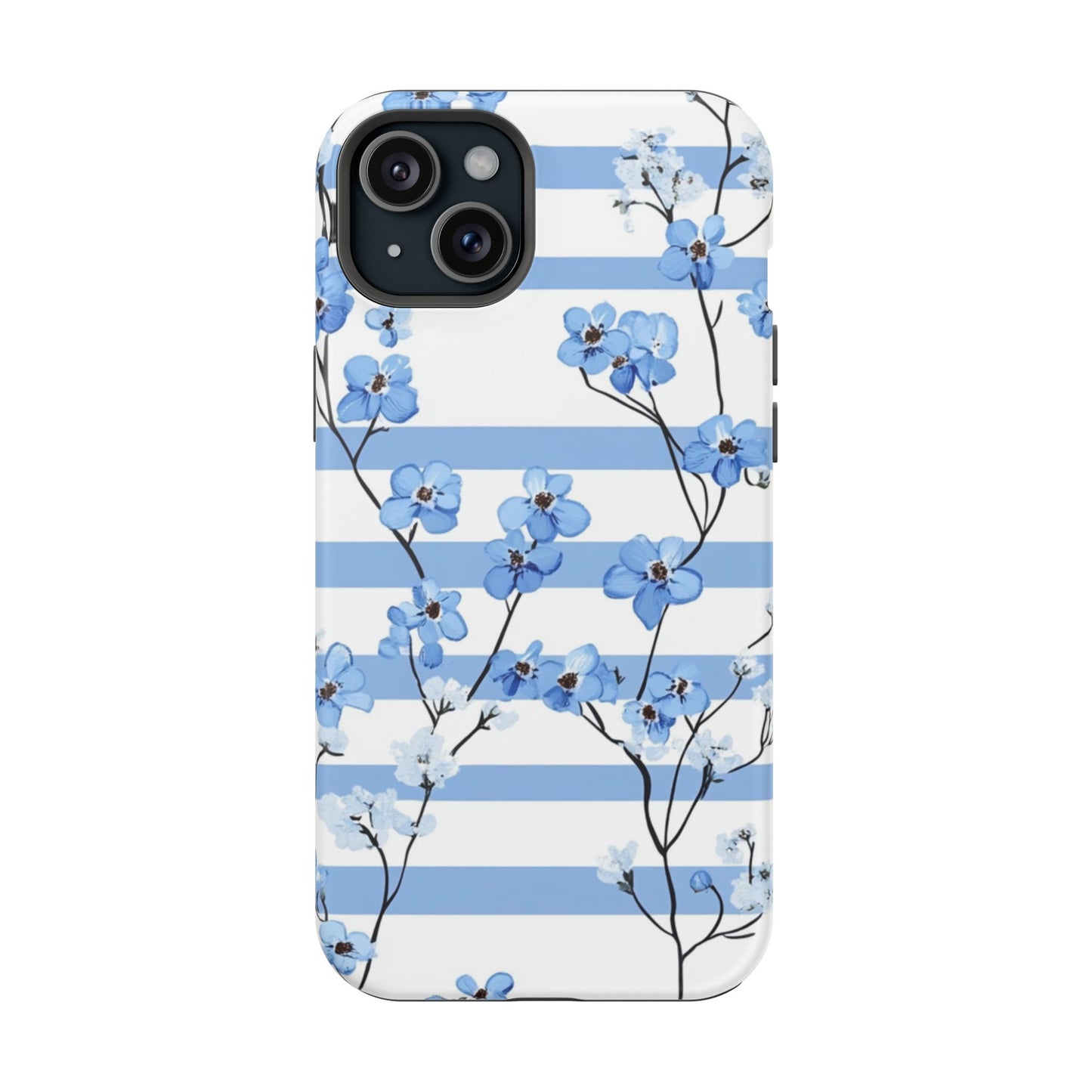 Blue stripe Floral Impact-Resistant Phone Case