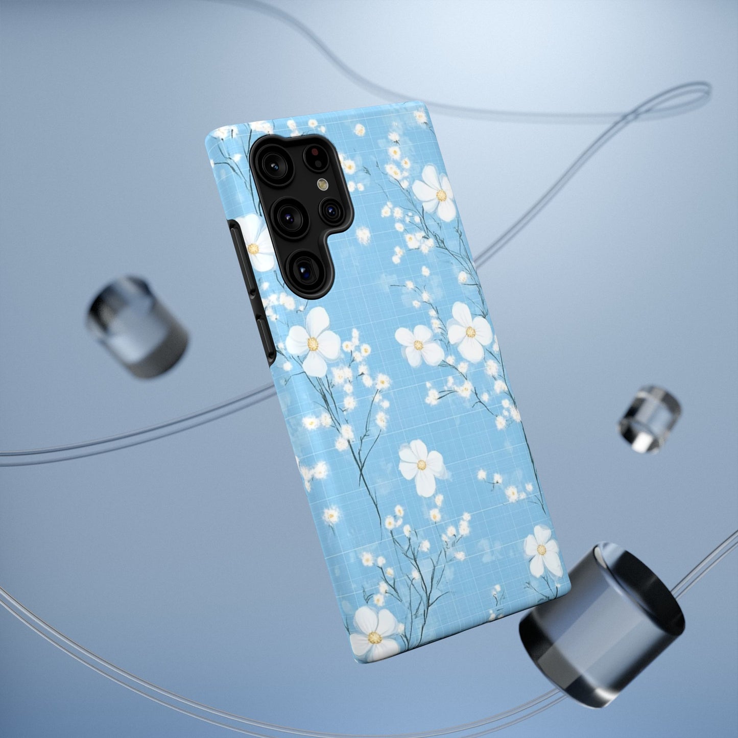 Powder Blue Floral Impact-Resistant Phone Case
