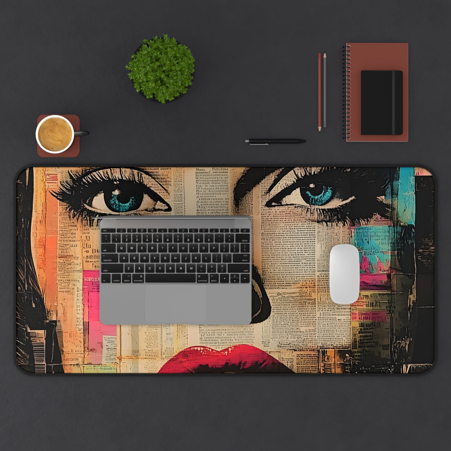 Pop Art Femme Fatale Desk Mat — Colorful Portrait Mouse Pad 6