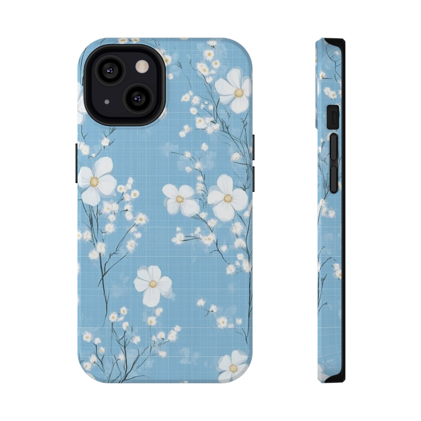 Powder Blue Floral Impact-Resistant Phone Case