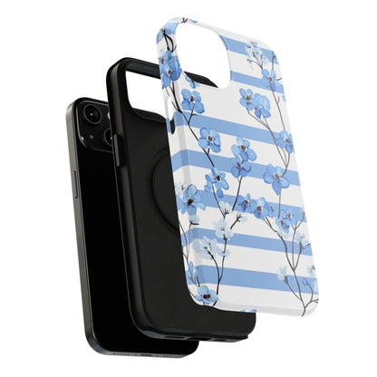 Blue stripe Floral Impact-Resistant Phone Case