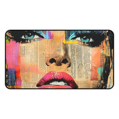 Colorful Pop Art Face Desk Mat — Vibrant Magazine Collage Mouse Pad 8
