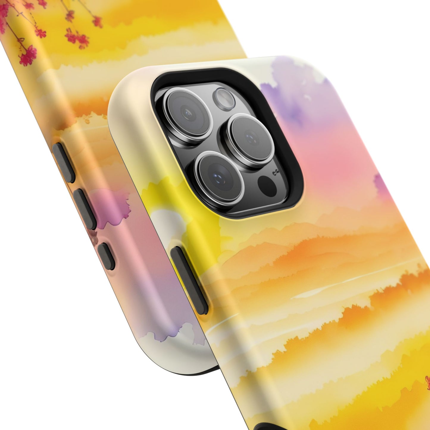 Scenic Landscape IPhone Case - Floral Sunset Design