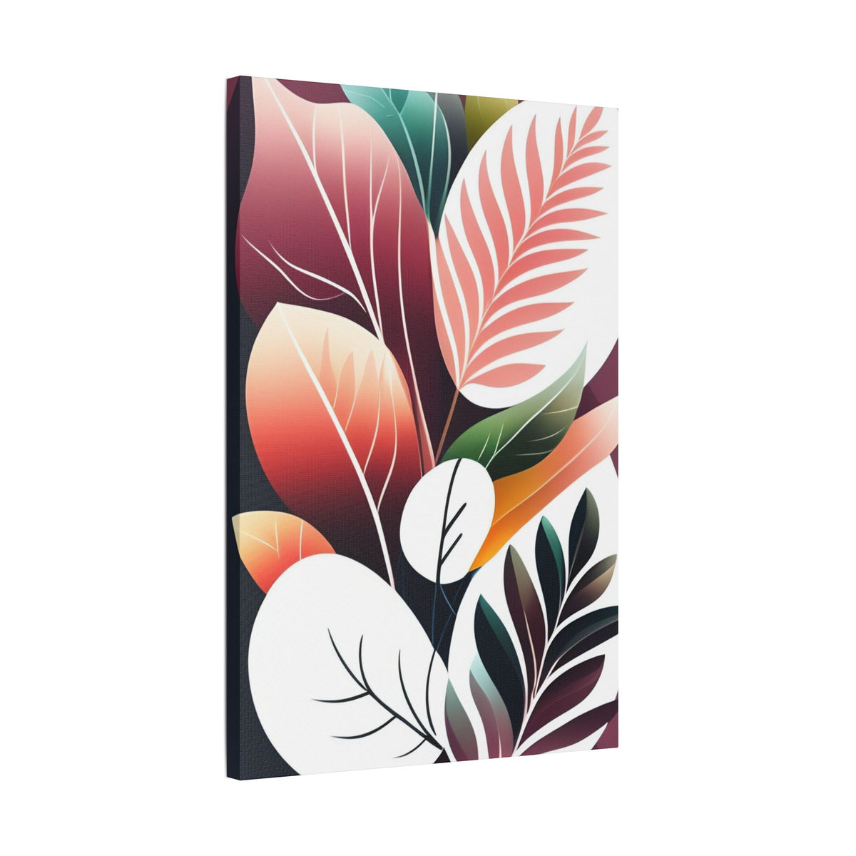 Botanical Leaves Art – Modern Abstract Floral Satin Canvas