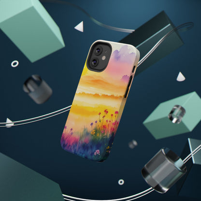 Scenic Landscape IPhone Case - Floral Sunset Design