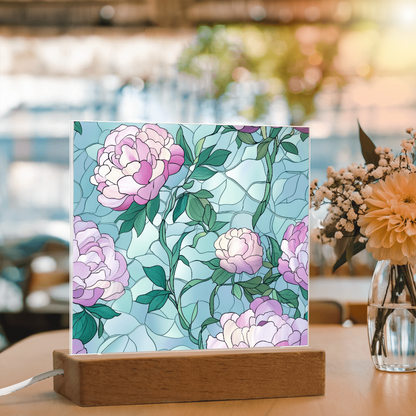 Rose stained Glass pattern - Acrylic panel with LED Light