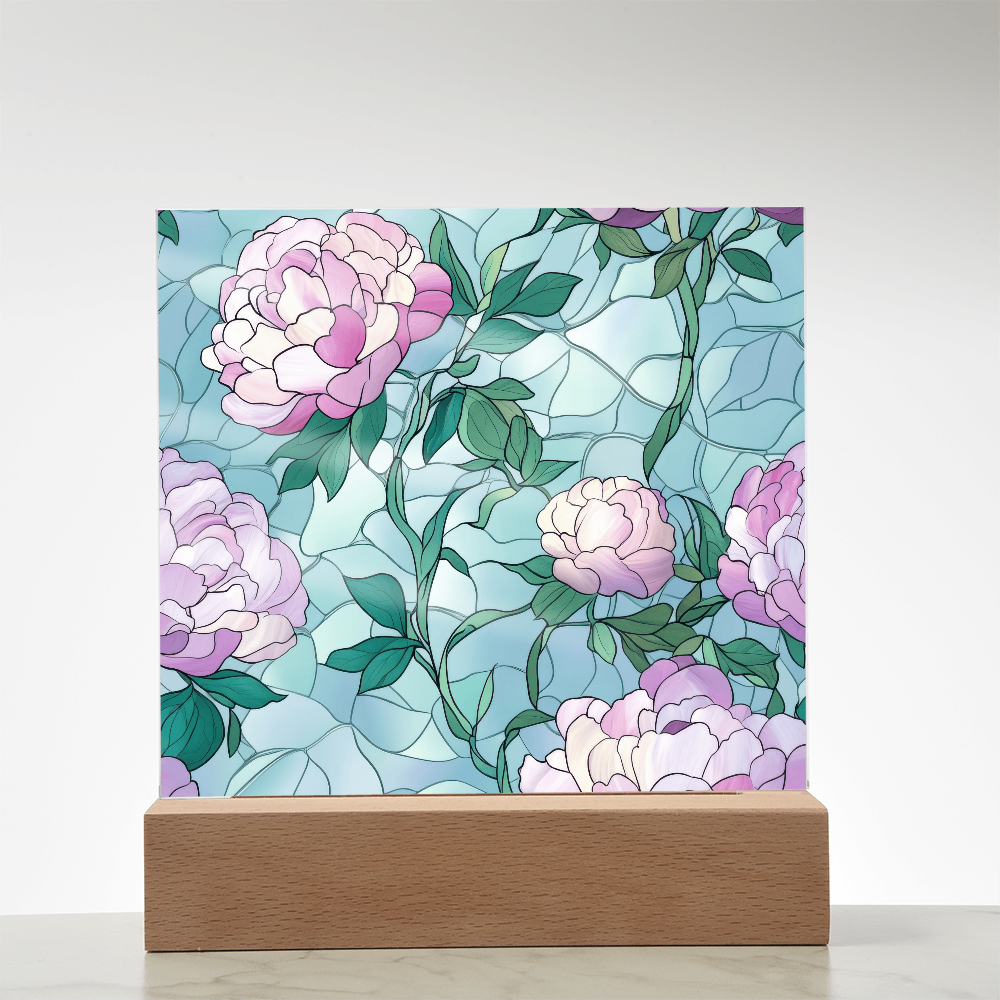 Rose stained Glass pattern - Acrylic panel with LED Light