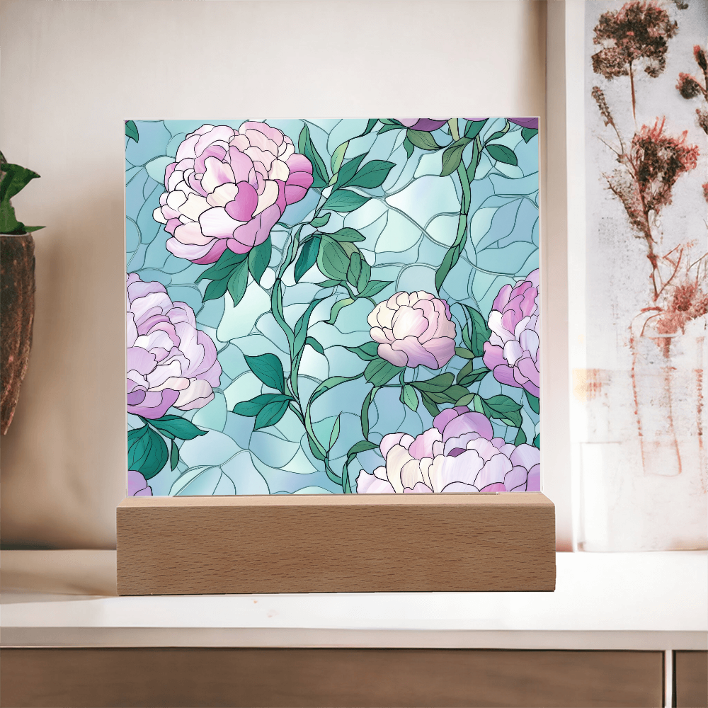 Rose stained Glass pattern - Acrylic panel with LED Light