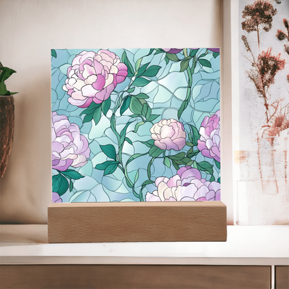 Rose stained Glass pattern - Acrylic panel with LED Light