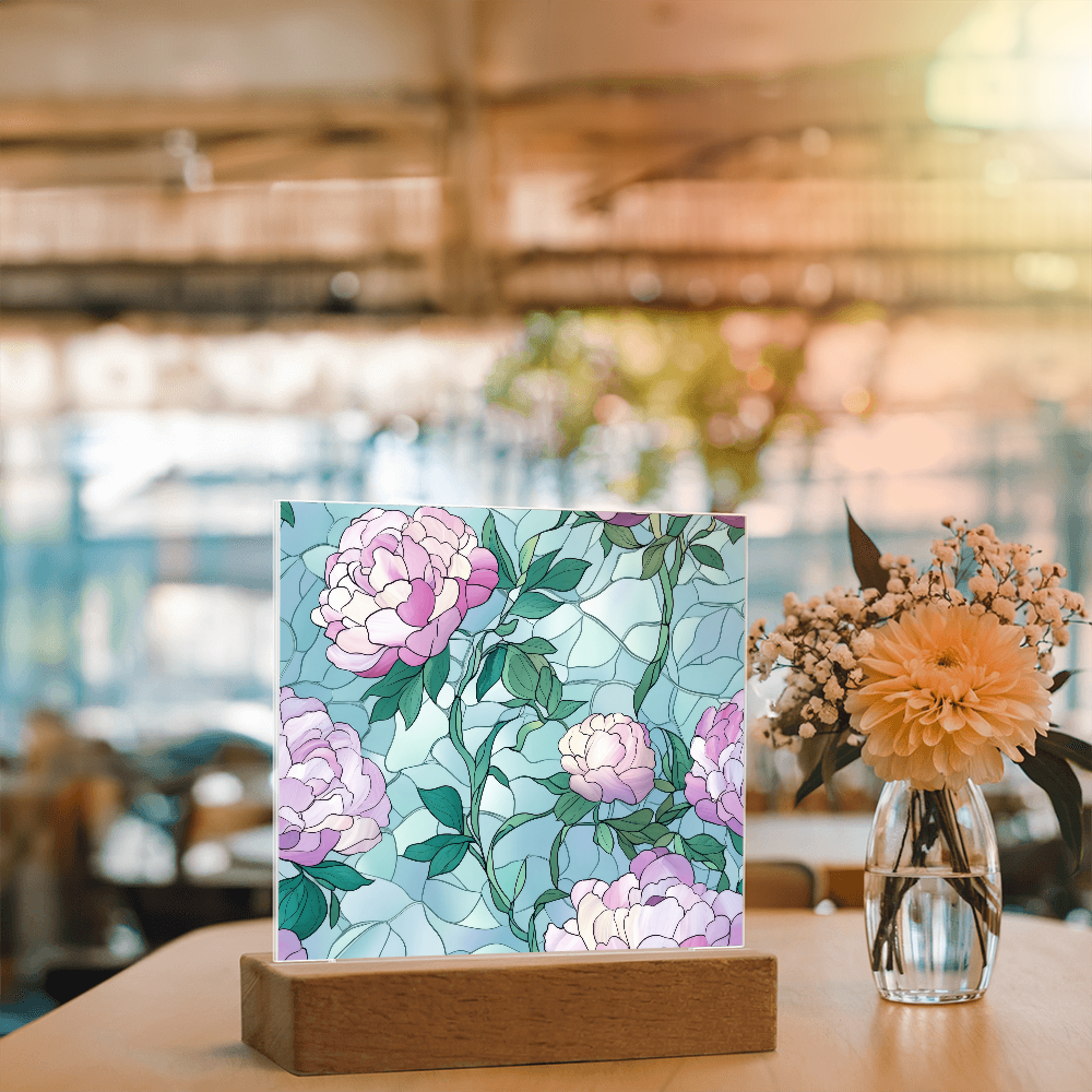 Rose stained Glass pattern - Acrylic panel with LED Light