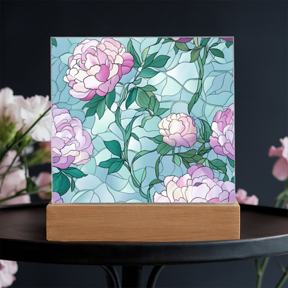 Rose stained Glass pattern - Acrylic panel with LED Light