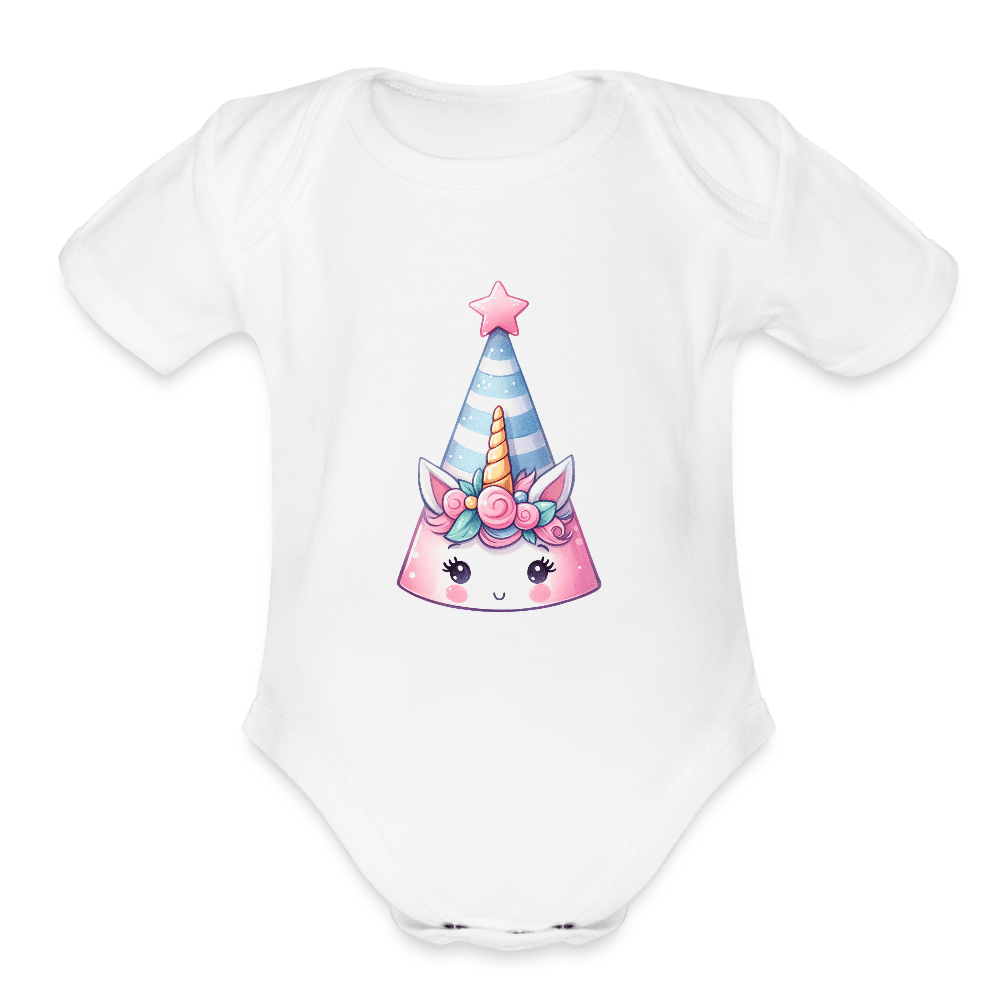 Bday Hat Unicorn - Short Sleeve Baby onesie - DS Artwork N Design