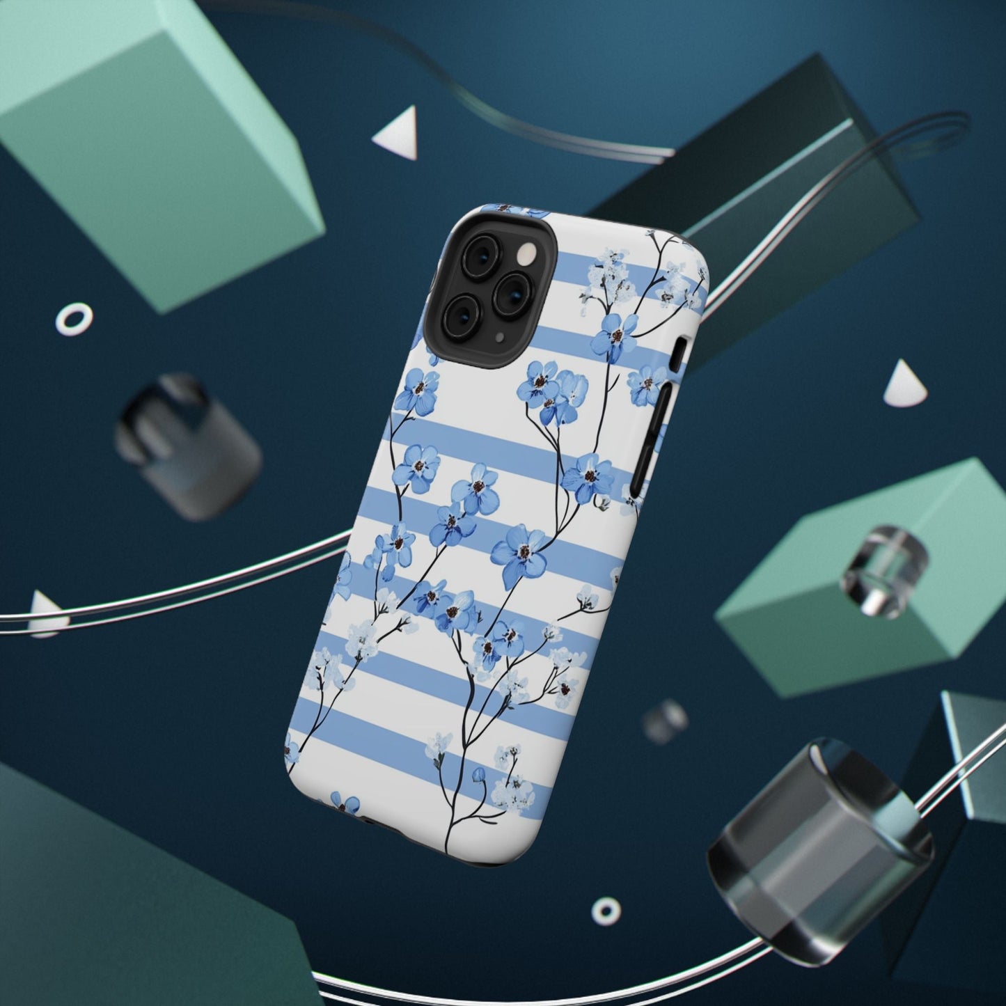 Blue stripe Floral Impact - Resistant Phone Case - DS Artwork N Design