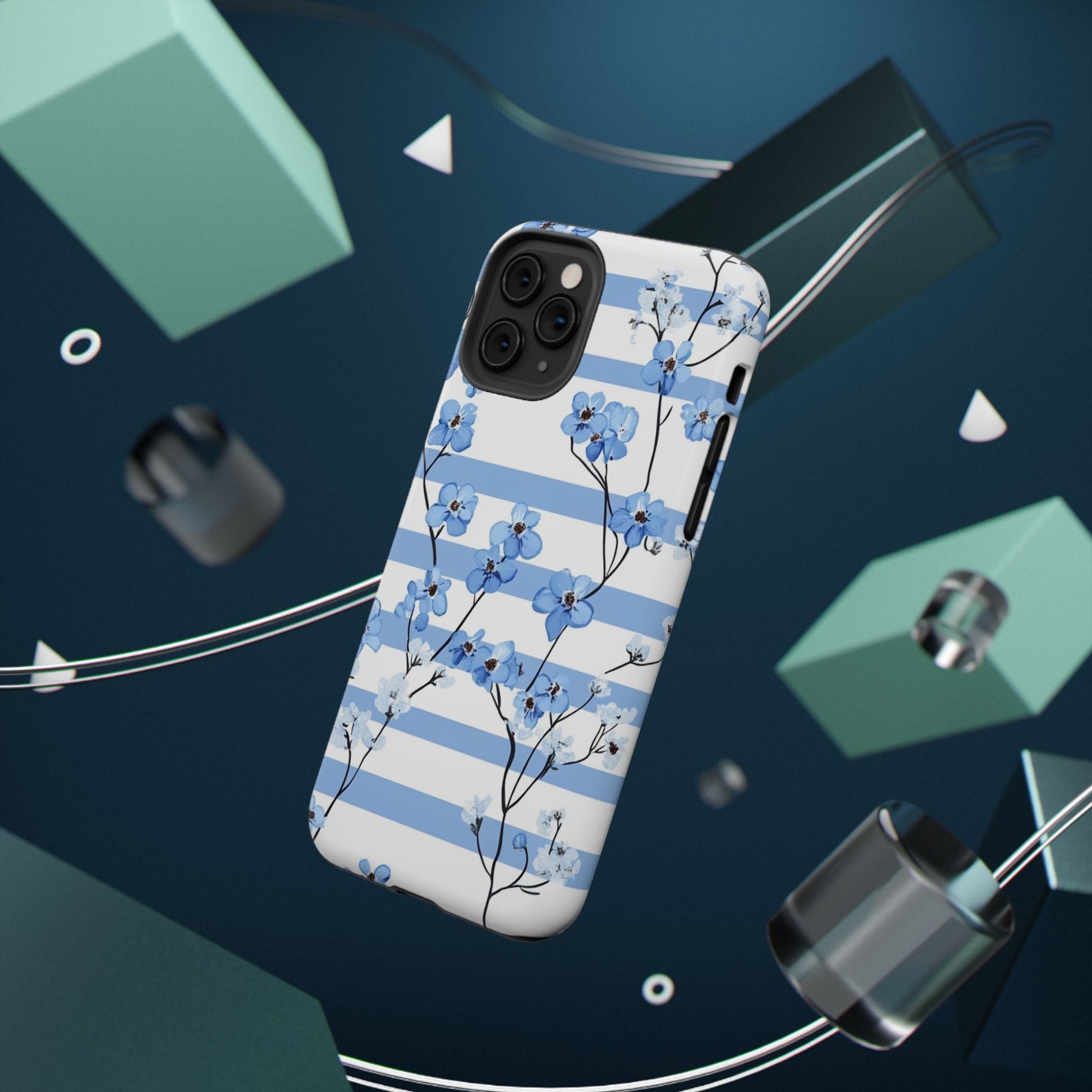 Blue stripe Floral Impact - Resistant Phone Case - DS Artwork N Design
