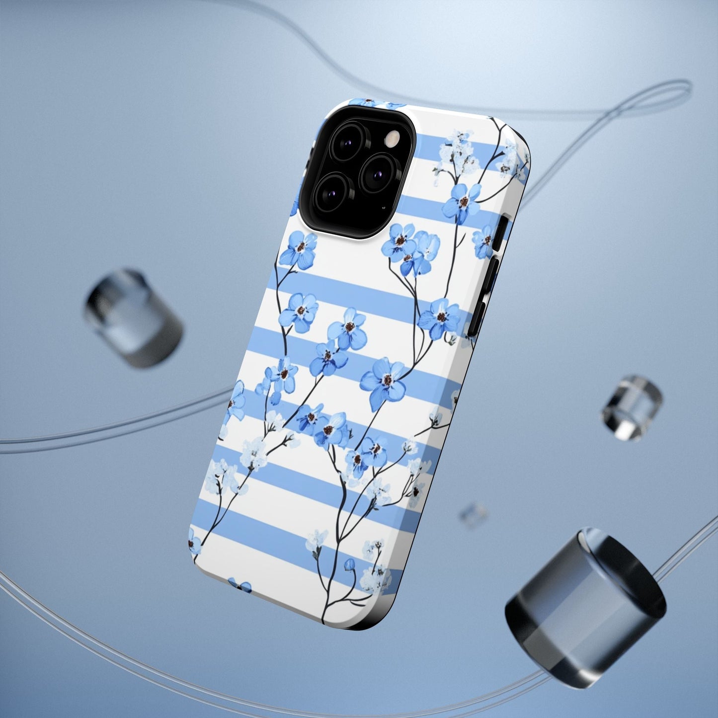 Blue stripe Floral Impact - Resistant Phone Case - DS Artwork N Design