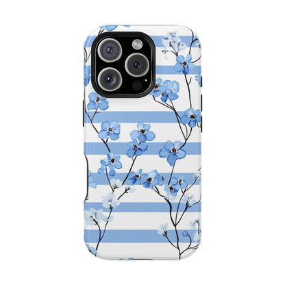 Blue stripe Floral Impact - Resistant Phone Case - DS Artwork N Design