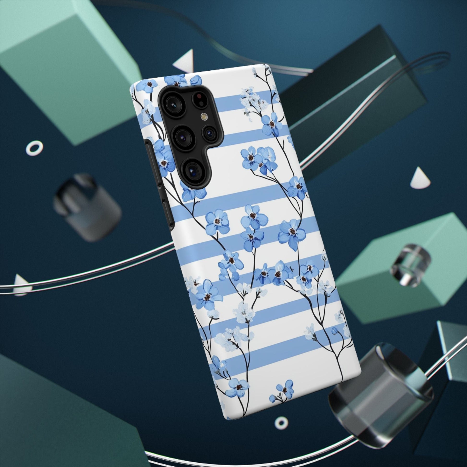 Blue stripe Floral Impact - Resistant Phone Case - DS Artwork N Design