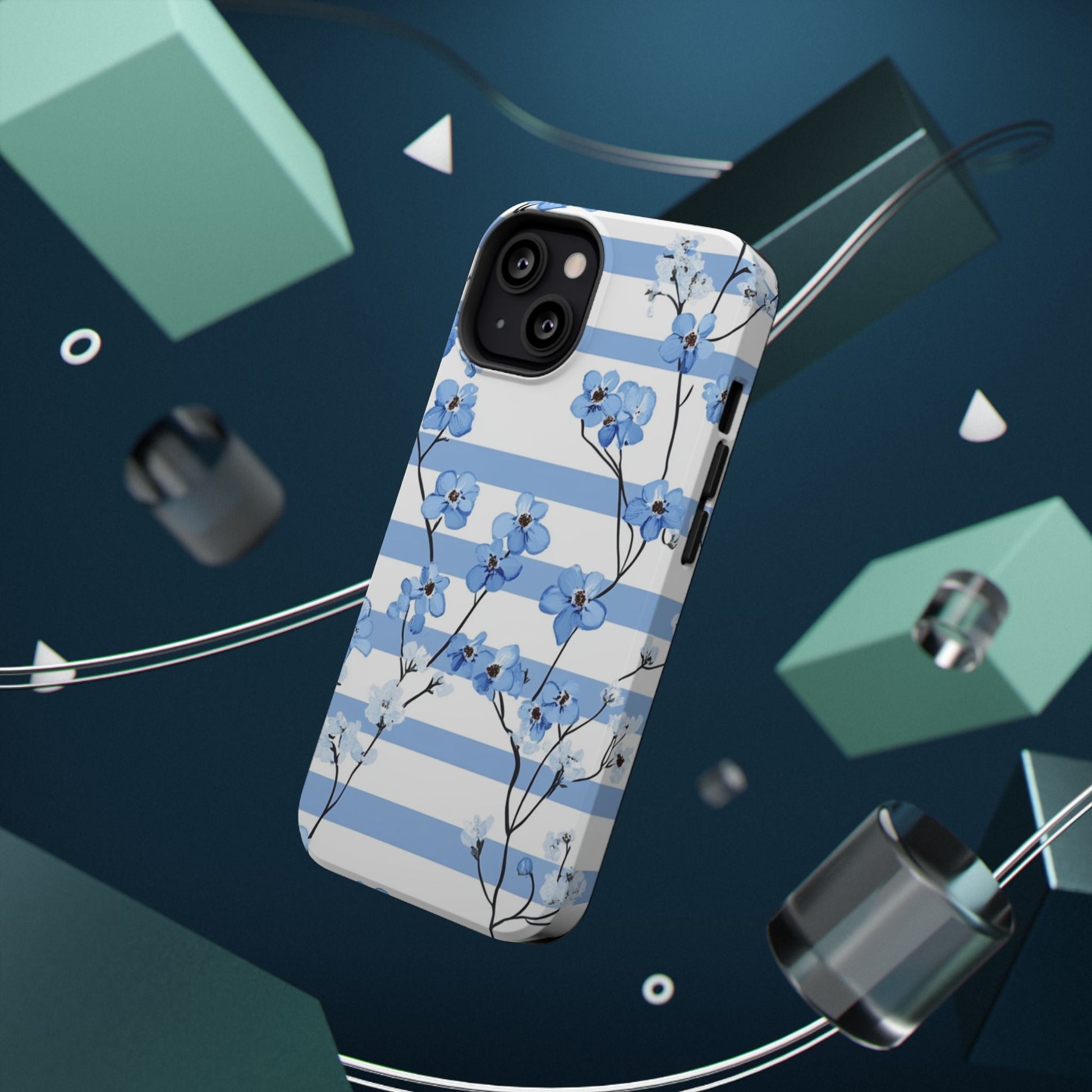 Blue stripe Floral Impact - Resistant Phone Case - DS Artwork N Design