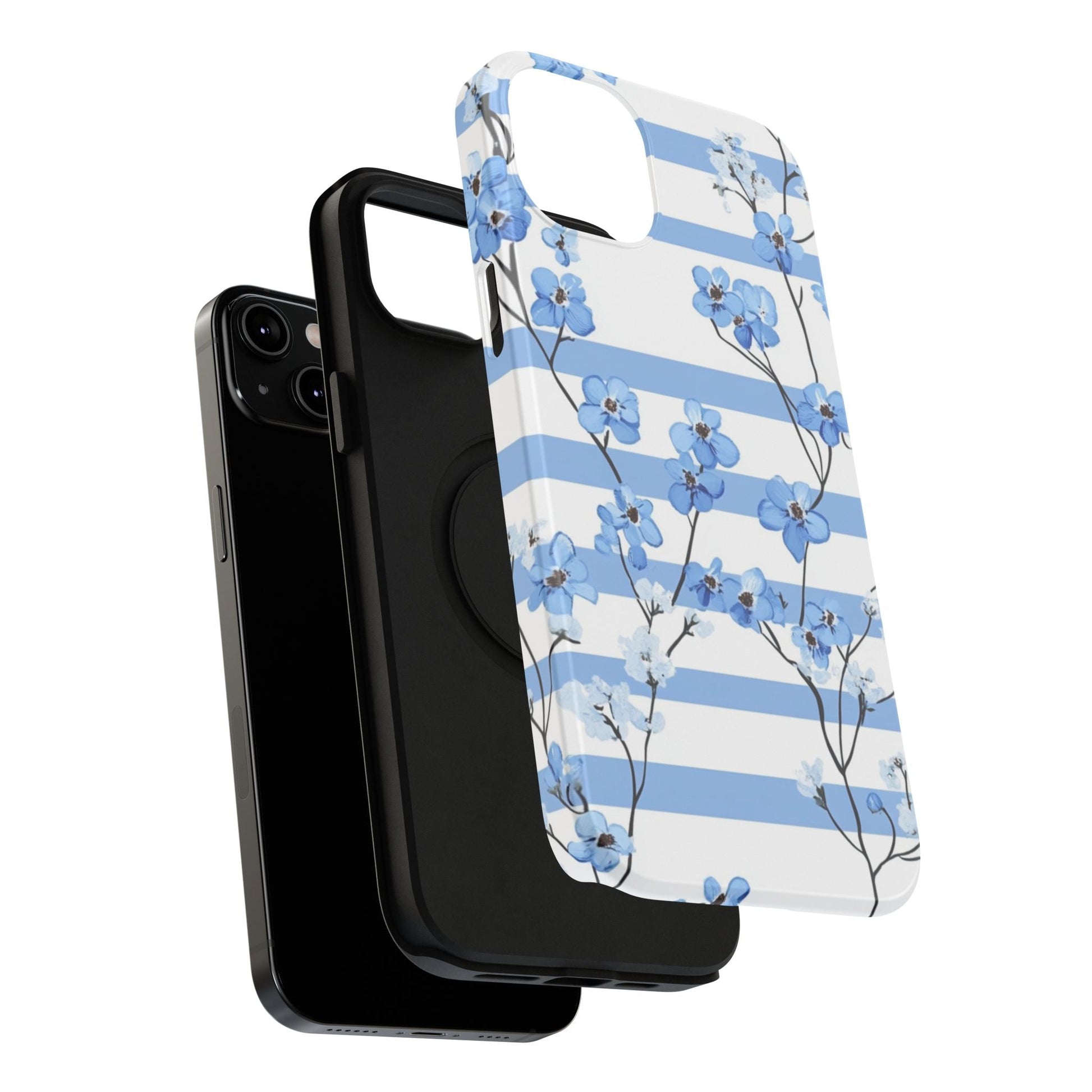 Blue stripe Floral Impact - Resistant Phone Case - DS Artwork N Design
