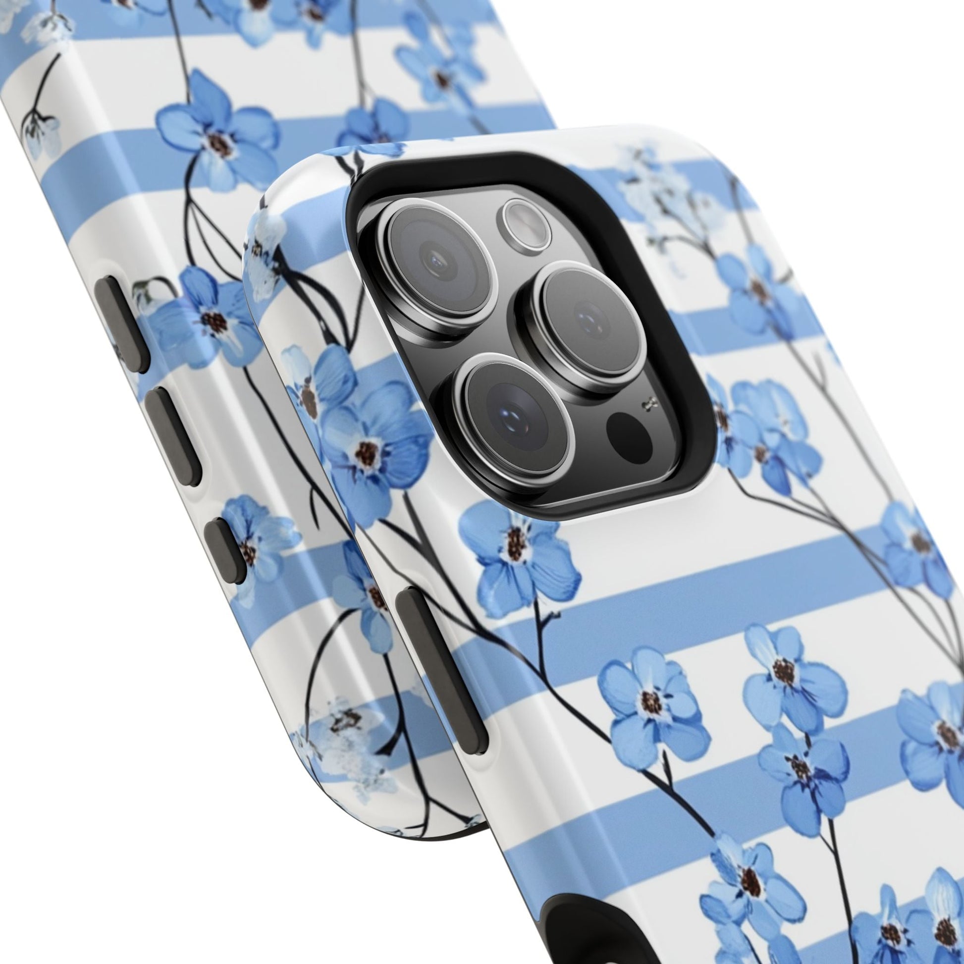 Blue stripe Floral Impact - Resistant Phone Case - DS Artwork N Design