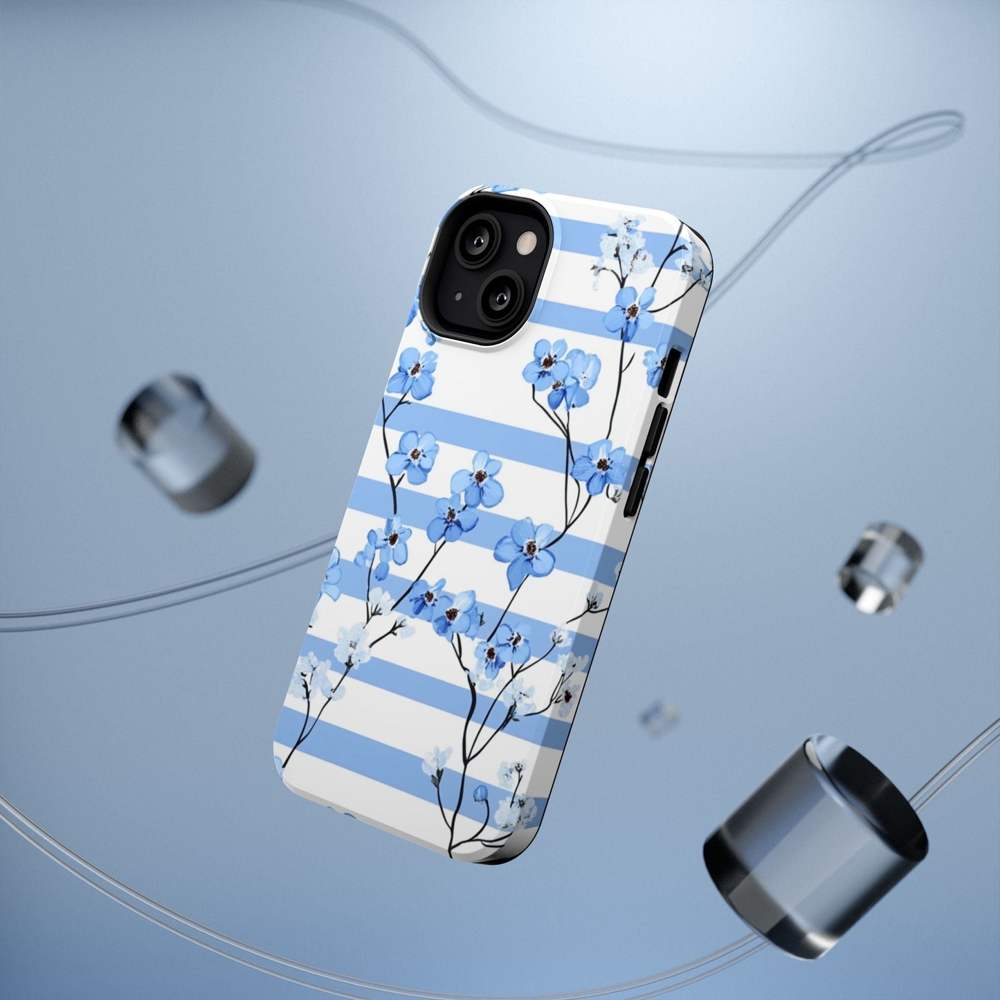 Blue stripe Floral Impact - Resistant Phone Case - DS Artwork N Design