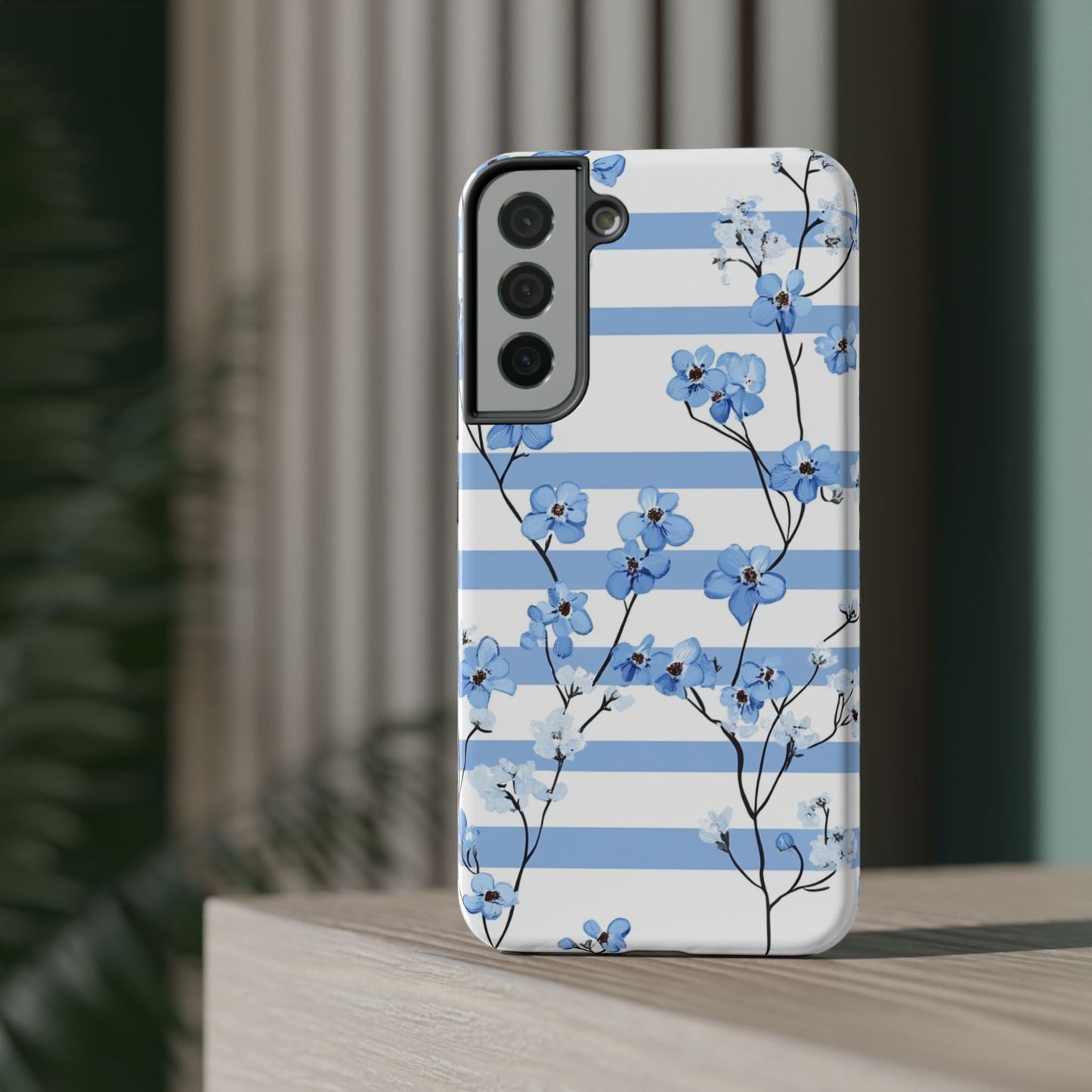 Blue stripe Floral Impact - Resistant Phone Case - DS Artwork N Design