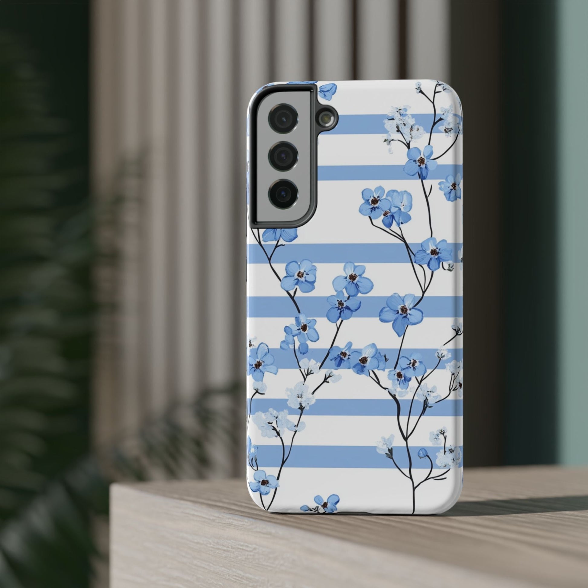 Blue stripe Floral Impact - Resistant Phone Case - DS Artwork N Design