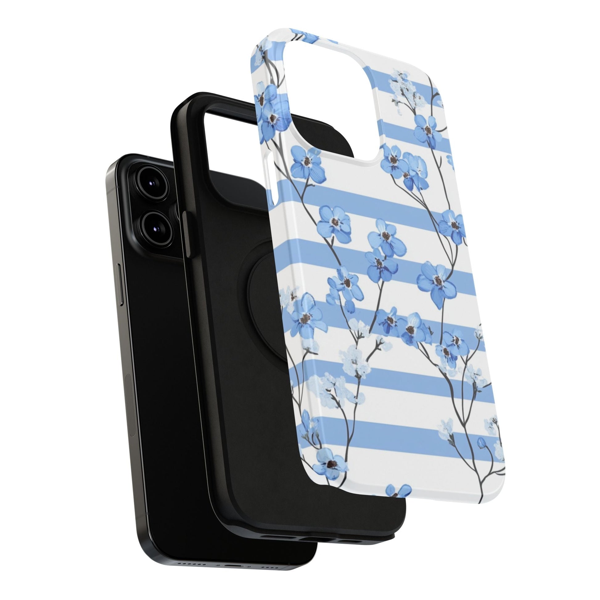 Blue stripe Floral Impact - Resistant Phone Case - DS Artwork N Design