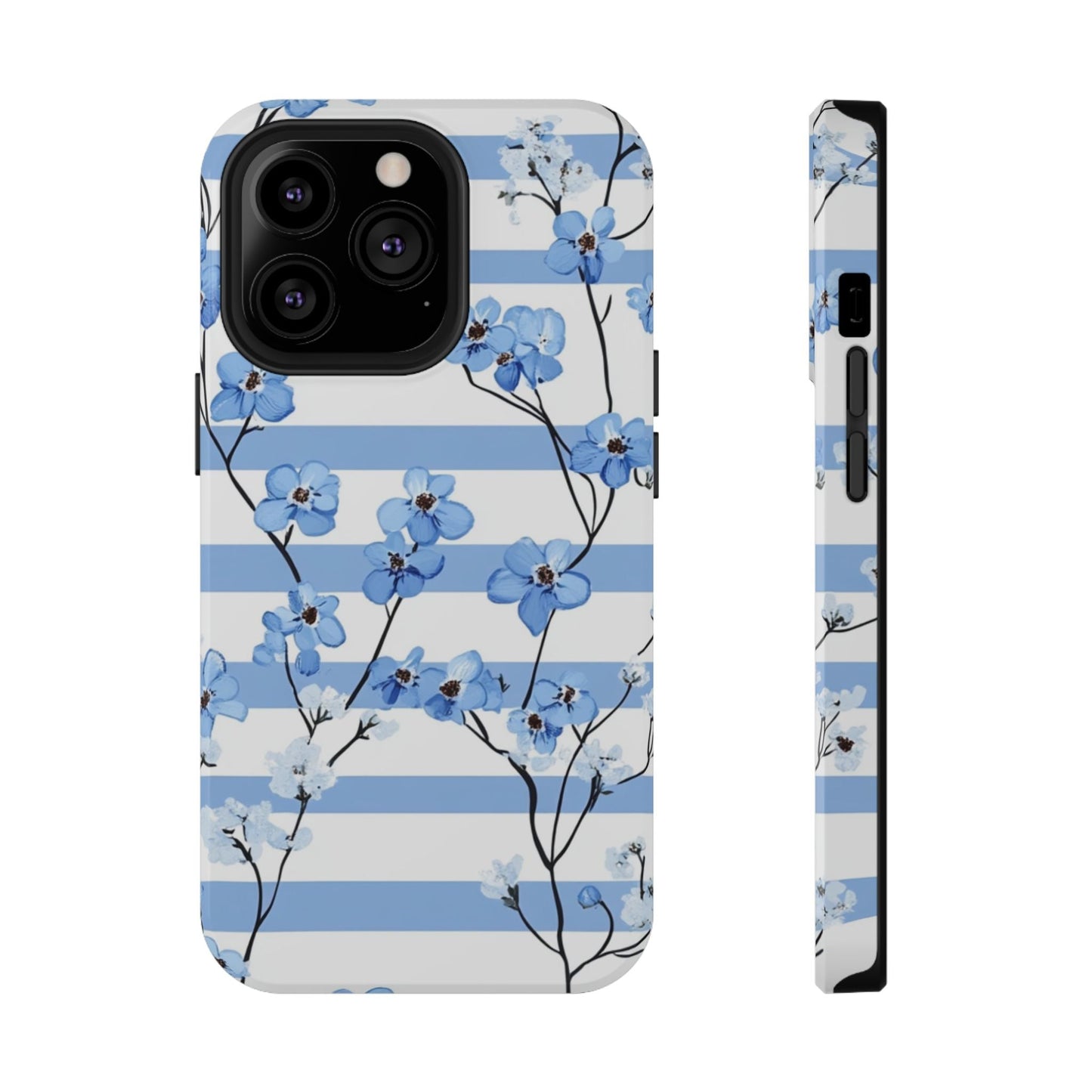 Blue stripe Floral Impact - Resistant Phone Case - DS Artwork N Design