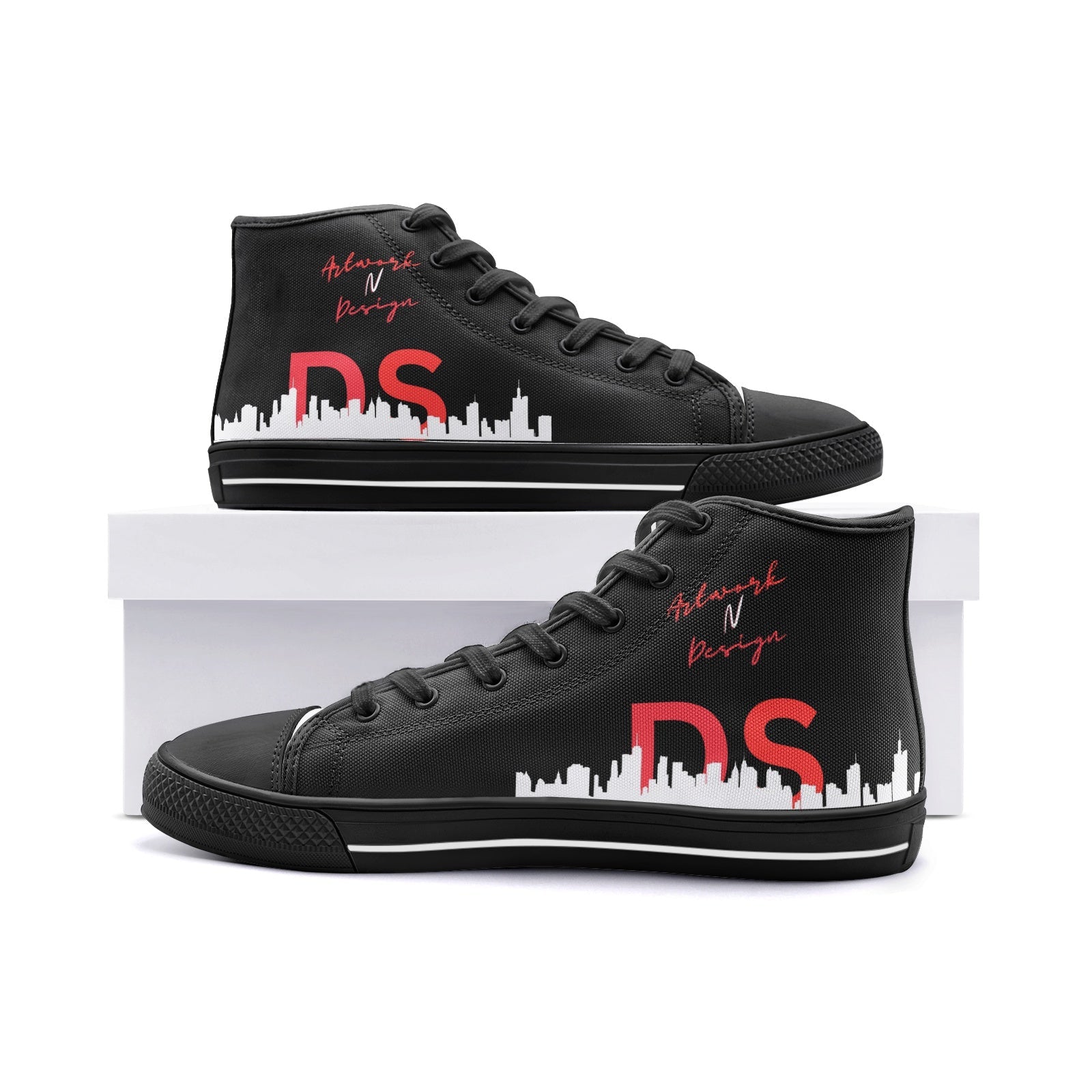 City Vibe High Top Canvas Shoes - Black and red - DS Artwork N Design