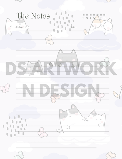 Cute Cat and Polka Dot weekly Planner - digital download - DS Artwork N Design