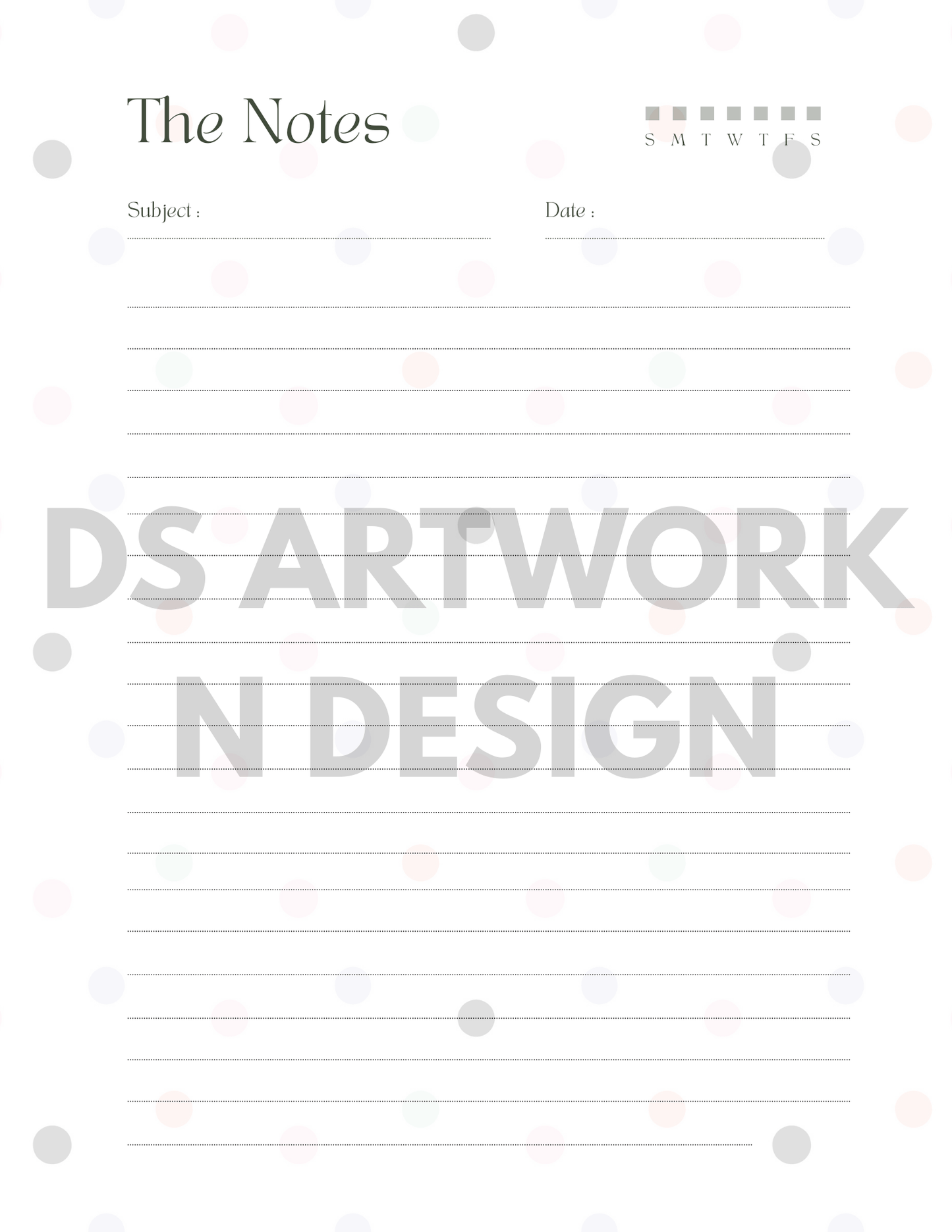 Cute Cat and Polka Dot weekly Planner - digital download - DS Artwork N Design